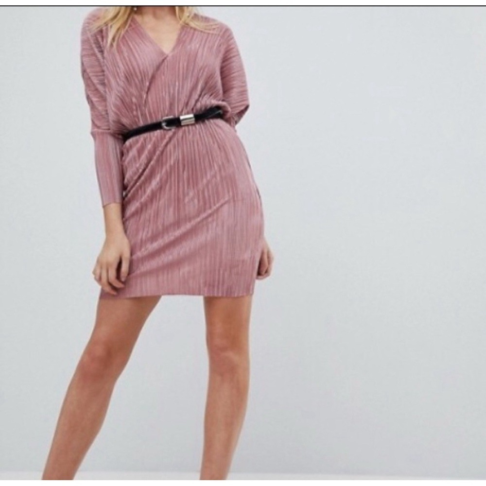 ASOS Design Batwing Mini Dress Pink size 12 V-Neck